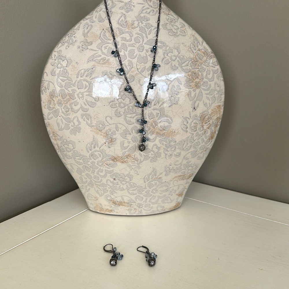 Beaded blue necklace with matching earrings